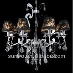 Big Diamond Pattern Crystal Davit Classical Flower Black Fabric Lamp Shade Chandelier MQD1328-8