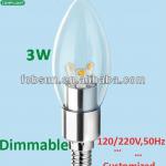 CE,RoHs,PSE approved 3W LED torpedo Clear lens led Candle Bulbs for Crystal Chandelier FLB-TC