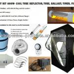 GROW LIGHT KIT 600W- COOL TUBE REFLECTOR, TUBE, BALLAST, TIMER, FILTER, TENT GL-C1001 hydroponics kit