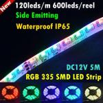 RGB SMD335 48W DC12V 5M Waterproof IP65 120leds/m 600leds Side Emitting LED Strip Light WU-DC-RGB-335-120