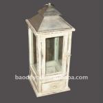 Shabby chic antique white wooden lantern BAT1050